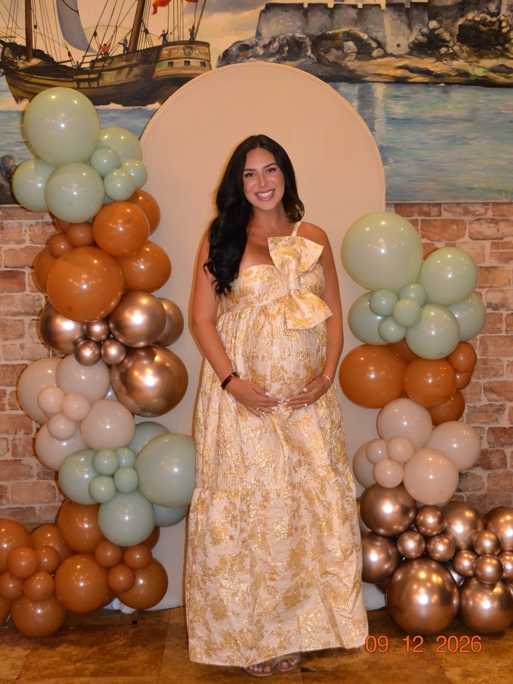 Petal & Pup Gold and Cream Floral Maternity Maxi Dress with Bow